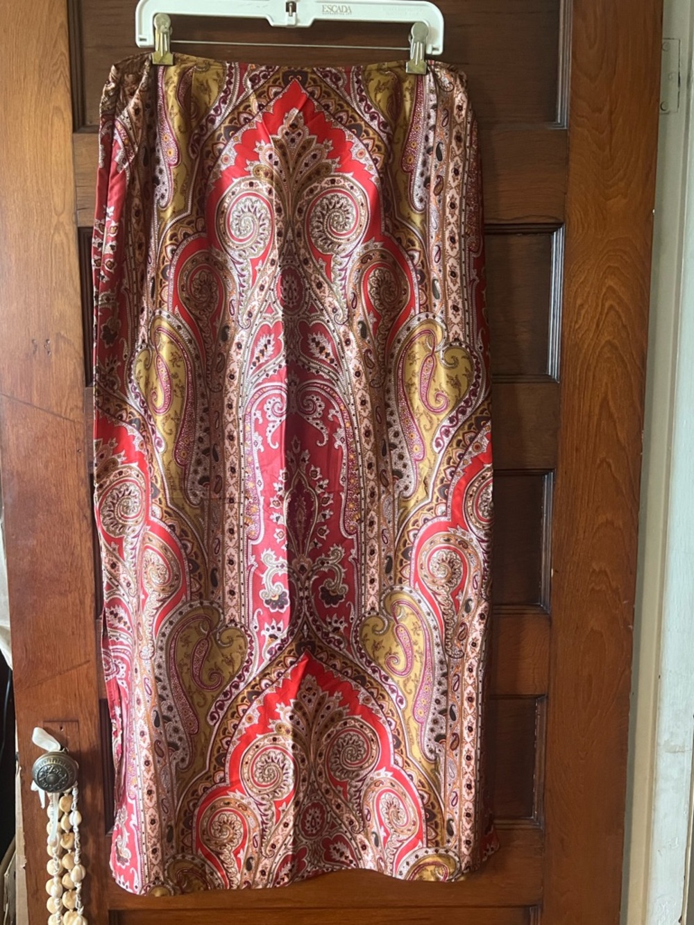 Finity Studio Paisley-Print Maxi Skirt in Red & Gold